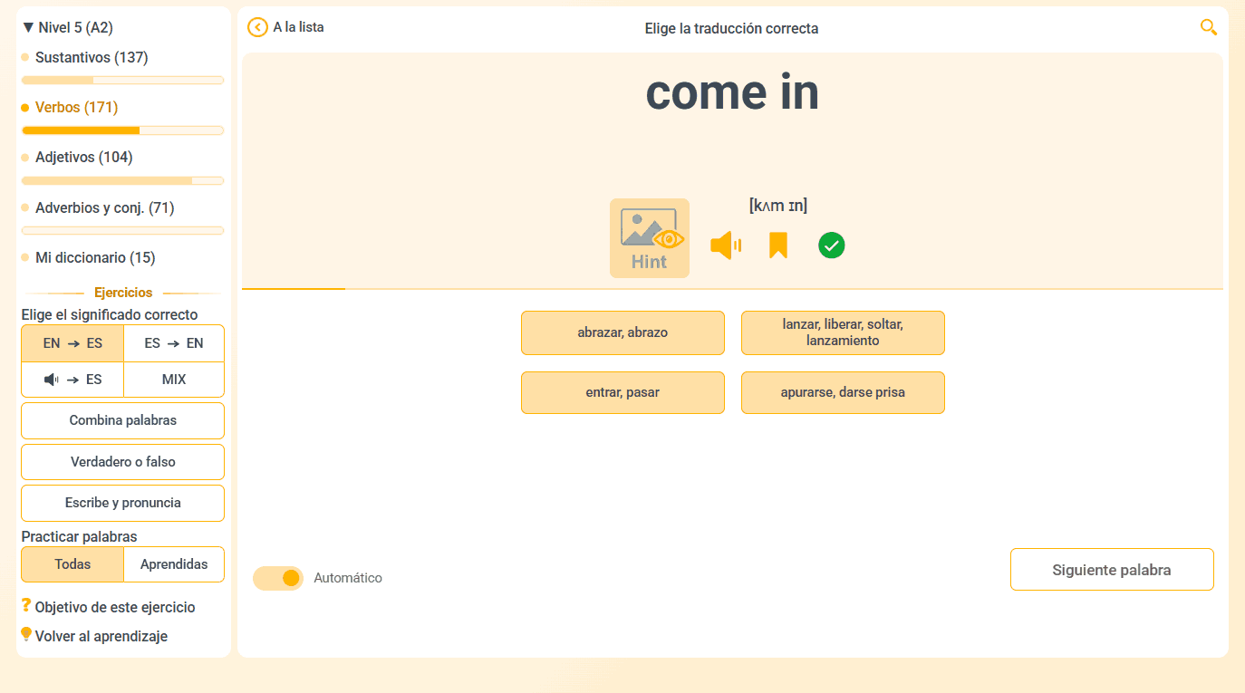 Práctica para consolidar el vocabulario aprendido