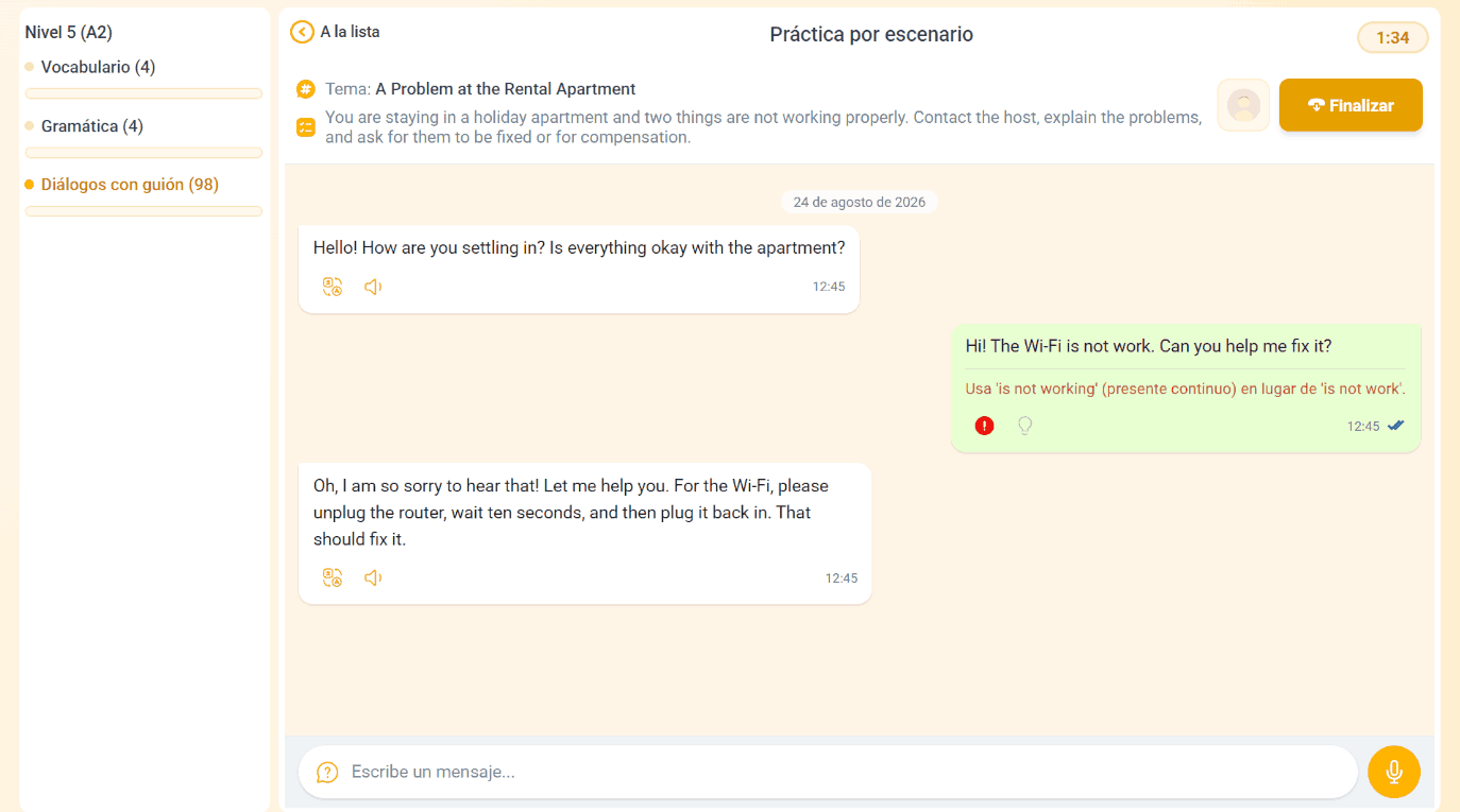 Práctica conversacional con IA