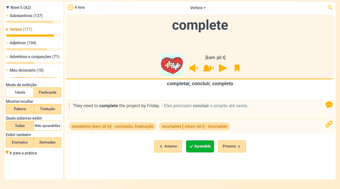 Dicionário interativo — modo flashcards