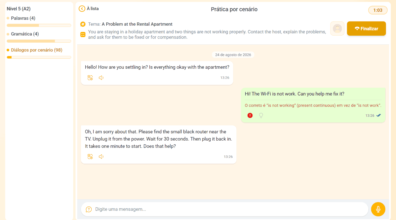 Prática de conversação com IA
